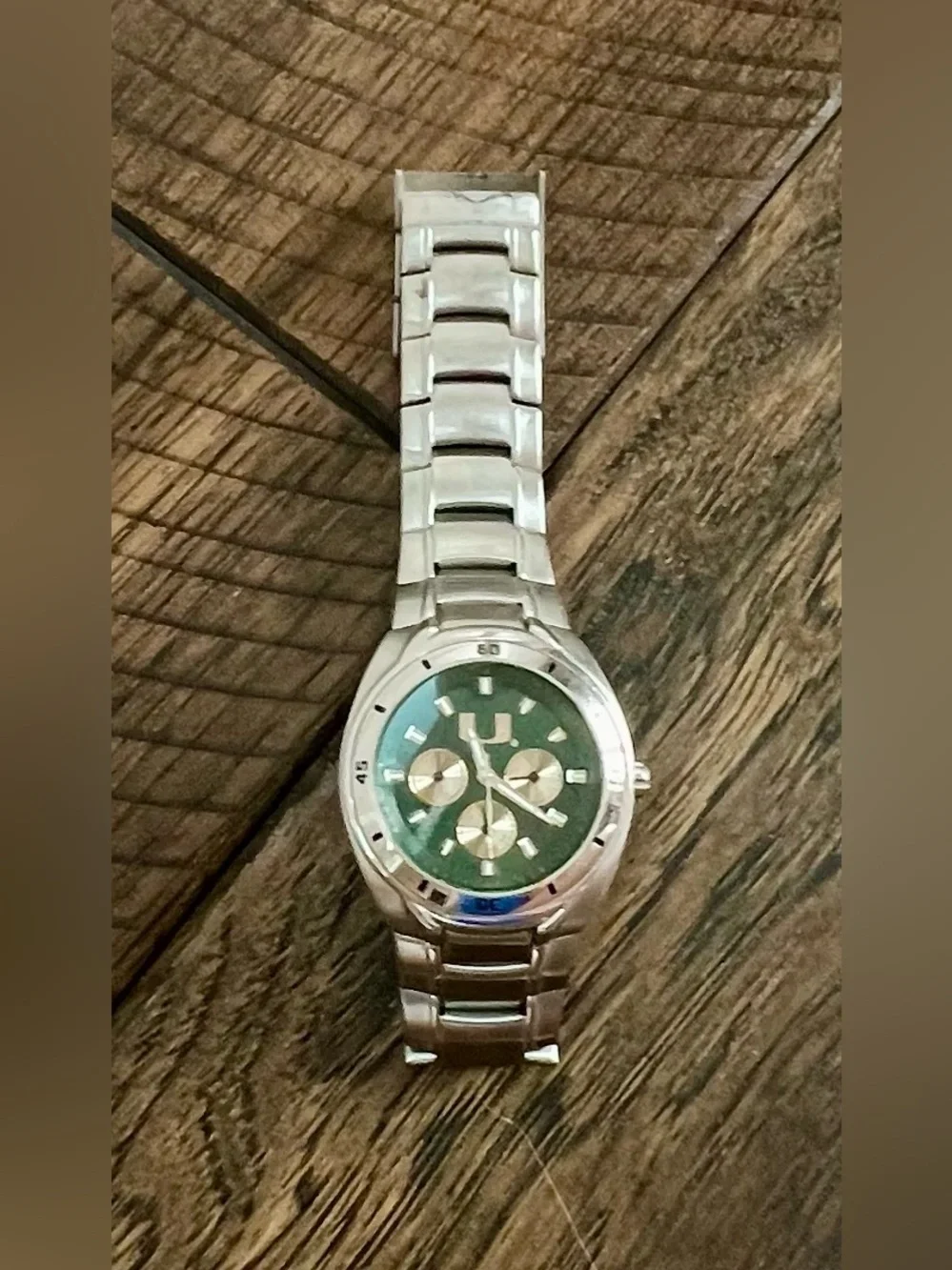 Fossil Miami Hurricanes Men’s Stainless Steel Green Dial Watch